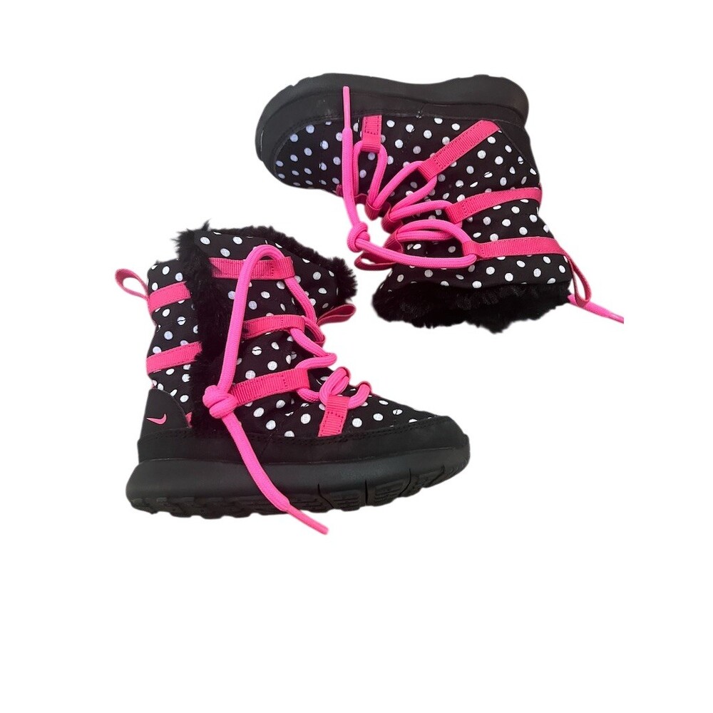 Nike Roshe One Girls Sneakerboot Black White Polka Dot Pink Faux Fur Lined